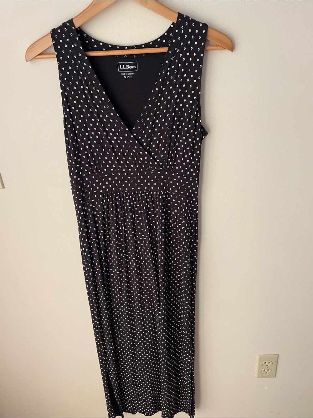 L.L. Bean Black Wrap Dress with White Dot Print